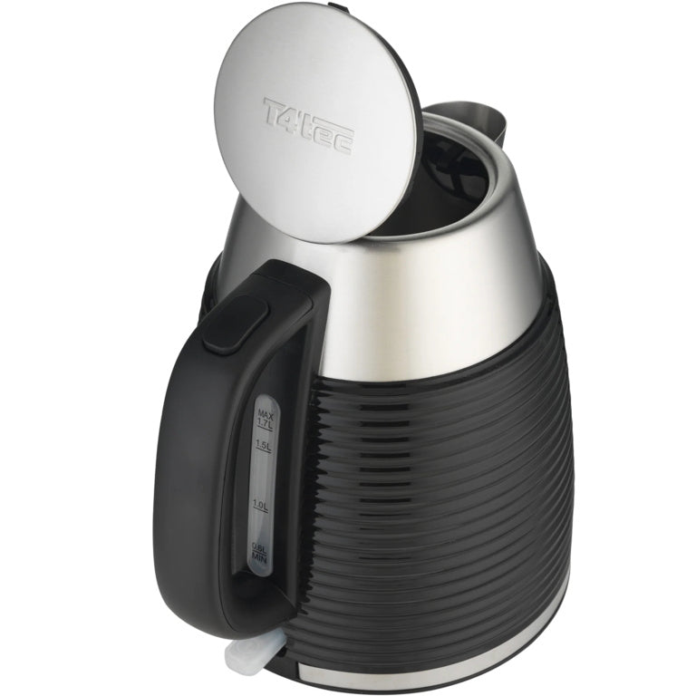 T4Tec 3kW Fast Boil Electric Kettle 1.7L Cordless Black Stainless Steel (KT803UK)