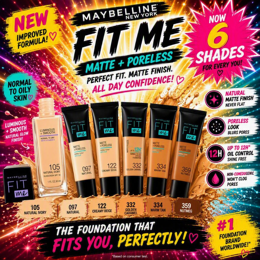 Maybelline Fit Me! Matte + Poreless Liquid Foundation (30ml)